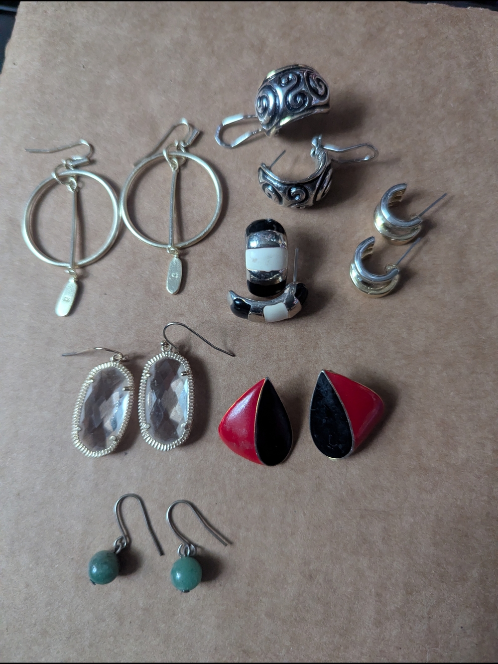 Used Women’s Red and Black Teardrop Earrings - Unbranded